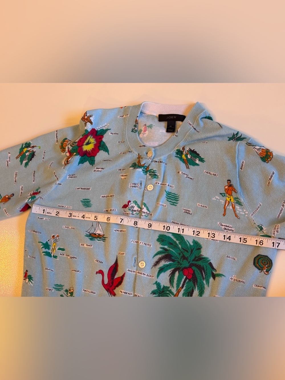 J Crew Retro Florida Travel Map Print Jackie Cardin Sweater, Blue, Medium - Picture 7 of 16